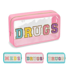 Chenille Letter Clear Bag PVC & PU Meds Travel Bag