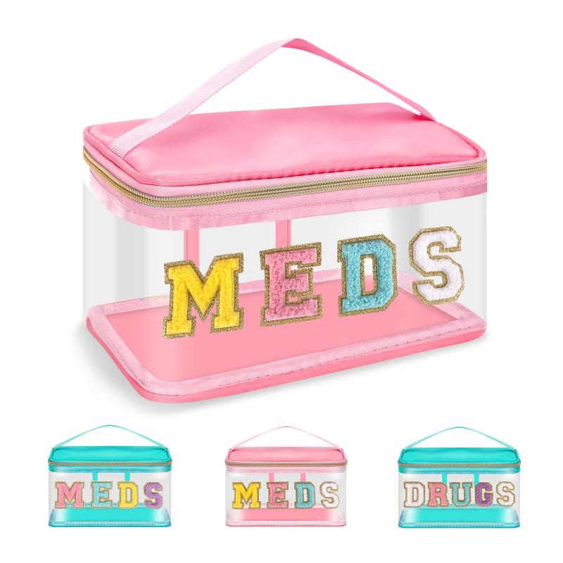 Chenille Letter Clear Bag PVC & PU Meds Travel Bag