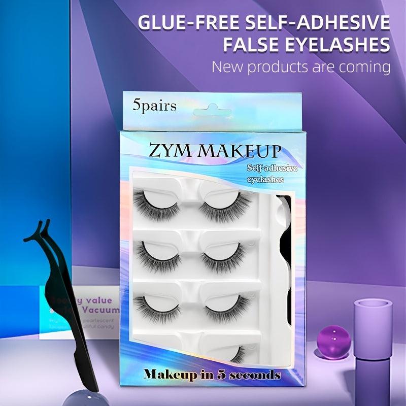 5 Pairs Holographic Self-Adhesive Eyelashes with Tweezers