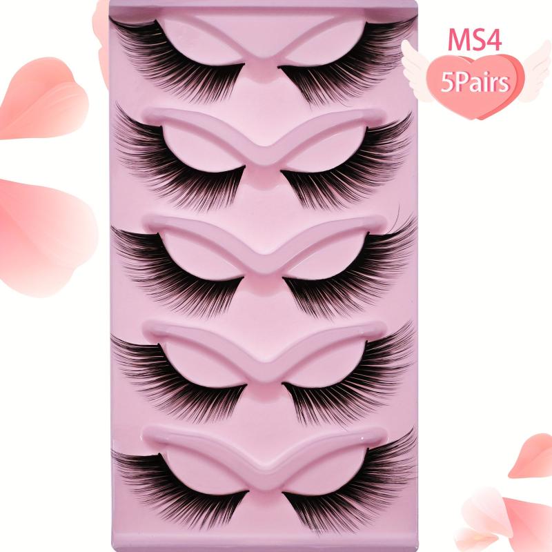 5 Pairs Natural Look Winged False Eyelashes Fluffy Faux Mink Cat Eye Lashes