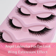 5 Pairs Natural Look Winged False Eyelashes Fluffy Faux Mink Cat Eye Lashes