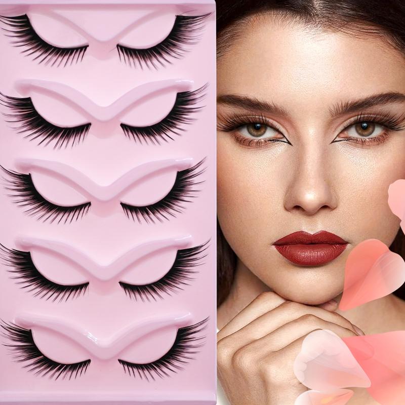 5 Pairs Natural Look Winged False Eyelashes Fluffy Faux Mink Cat Eye Lashes