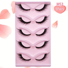 5 Pairs Natural Look Winged False Eyelashes Fluffy Faux Mink Cat Eye Lashes
