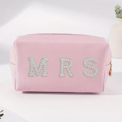 Letter Patch Cosmetic Toiletry Bag for Traveling Women and Girls