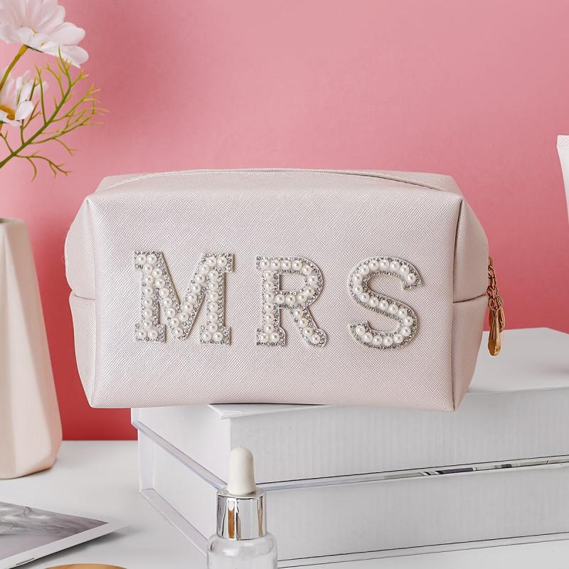Letter Patch Cosmetic Toiletry Bag for Traveling Women and Girls