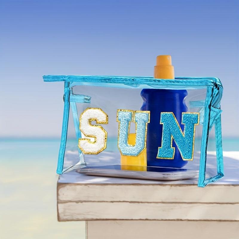 Preppy Transparent Patch SUN Varsity Letter Cosmetic Toiletry Bag