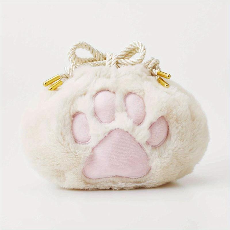 Plush Cat Paw Makeup Bag Drawstring Fluffy Travel Cosmetic Case