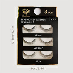 3 Pairs Natural Look 3D Fluffy B Curl Faux Mink False Eyelashes