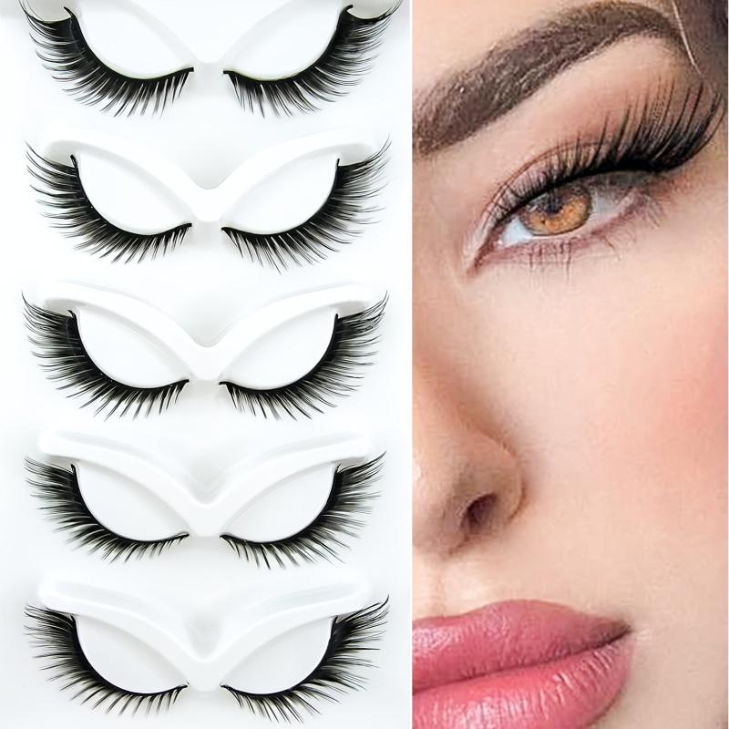 5 Pairs Natural Look False Eyelashes Slender Fluffy Cat Eye Fox Fairy Faux Mink