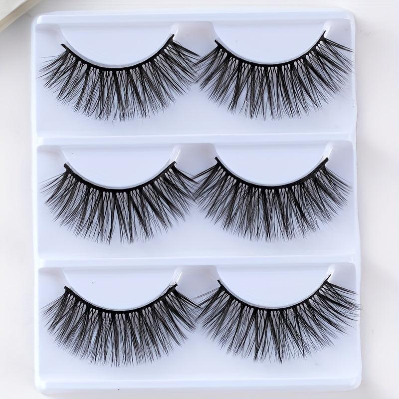 3 Pairs False Eyelashes Reusable Natural Thick Crossed Lashes