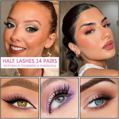 14 Pairs Half Eye False Eyelashes Cat Eye Soft Fluffy Curling Faux Min