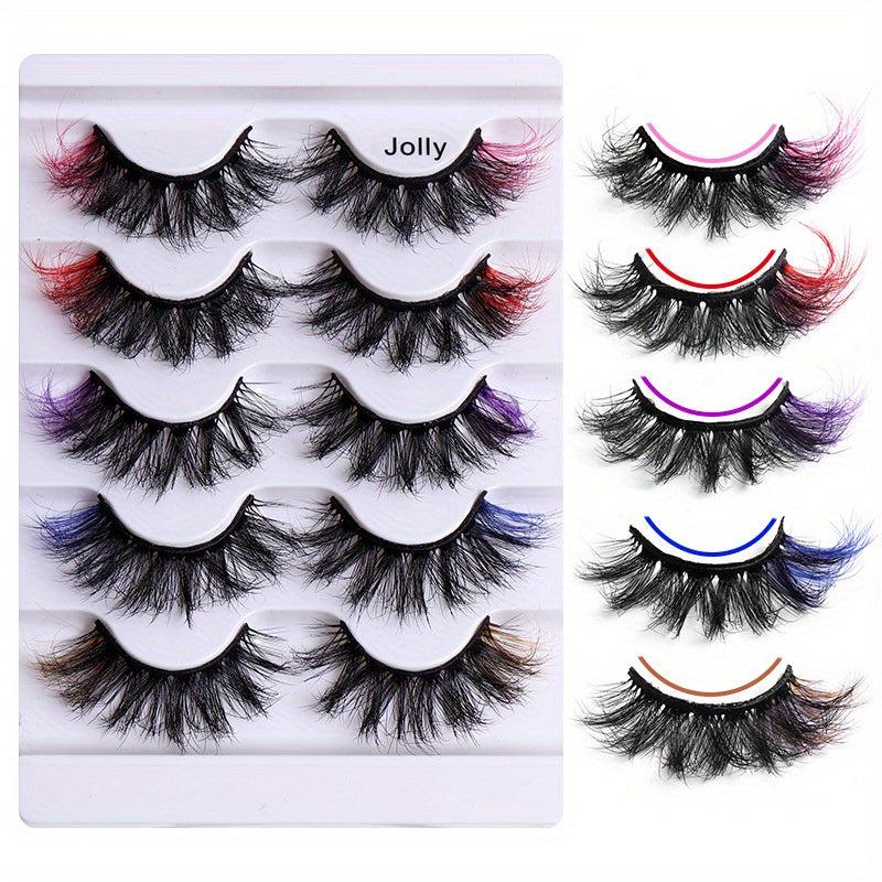 5pairs Colorful Faux Mink False Eyelashes for Party Makeup