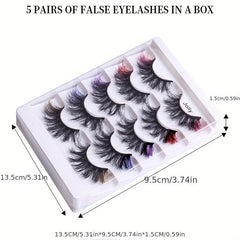 5pairs Colorful Faux Mink False Eyelashes for Party Makeup