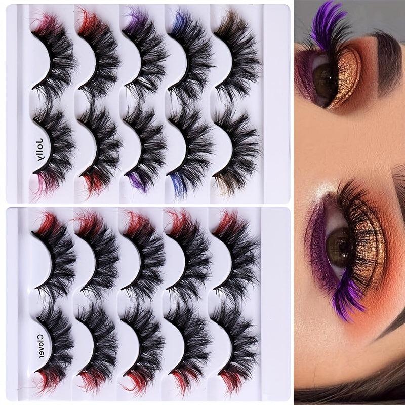 5pairs Colorful Faux Mink False Eyelashes for Party Makeup