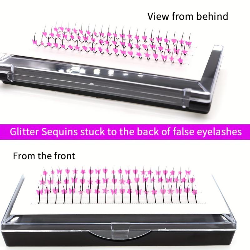 UV Fluorescent Pink Sequin False Eyelashes Masquerade Party Makeup