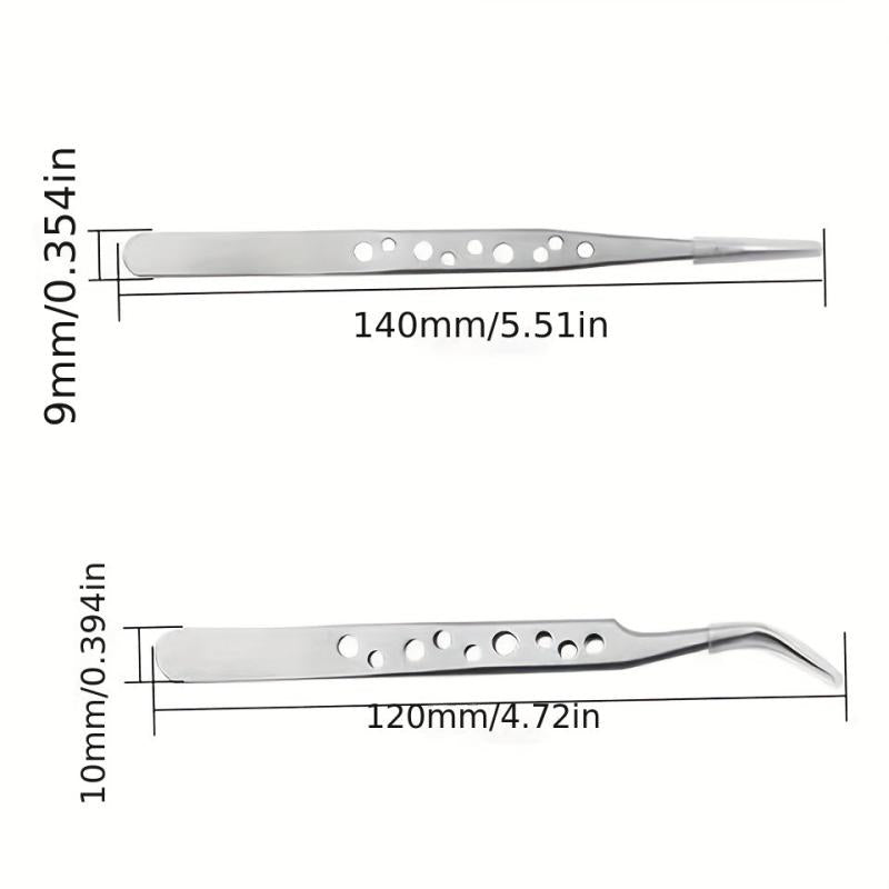 2pcs Stainless Steel Tweezers Set for Eyelash Extensions with Storage Case