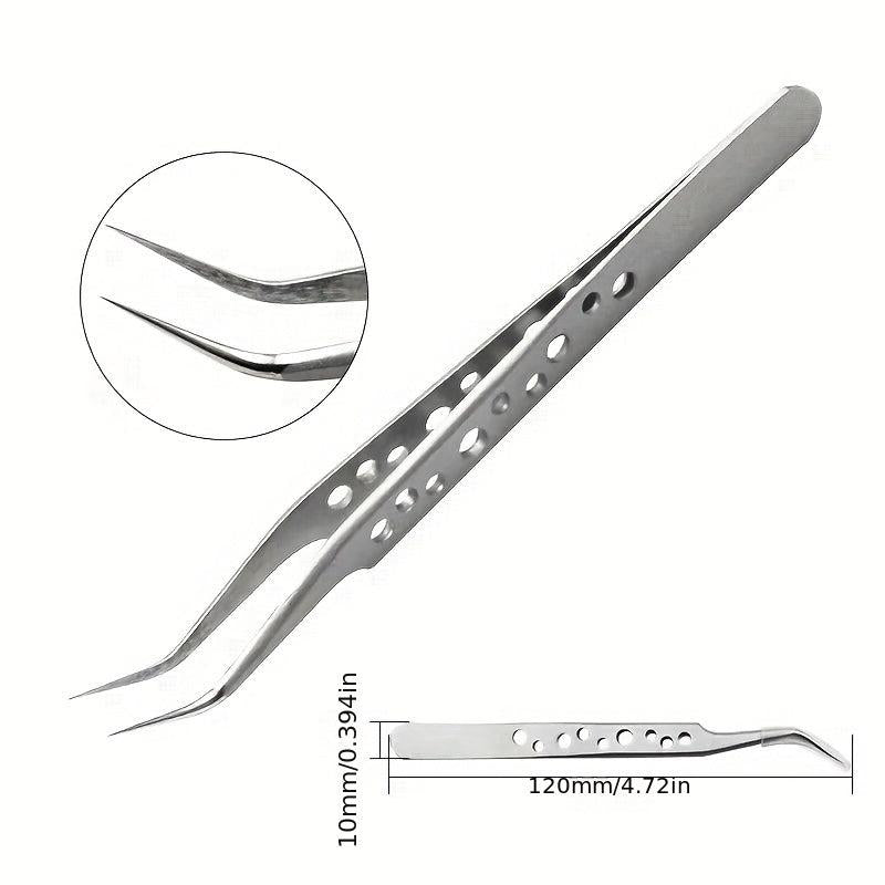 2pcs Stainless Steel Tweezers Set for Eyelash Extensions with Storage Case