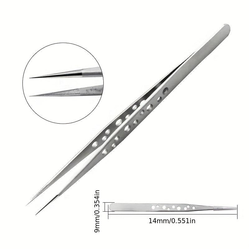 2pcs Stainless Steel Tweezers Set for Eyelash Extensions with Storage Case