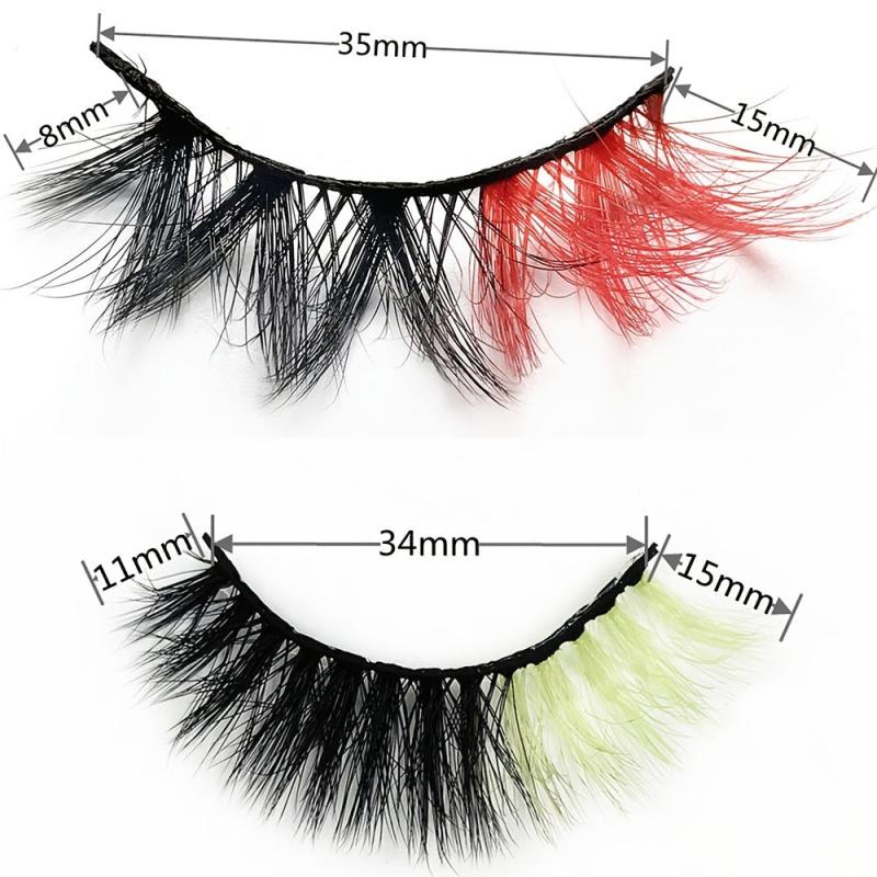 Colorful 15mm 2 Tone False Eyelashes Dramatic 3D Faux Mink Rainbow