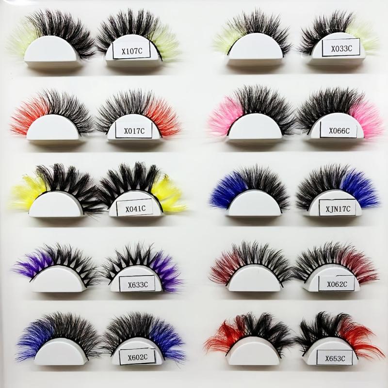 Colorful 15mm 2 Tone False Eyelashes Dramatic 3D Faux Mink Rainbow