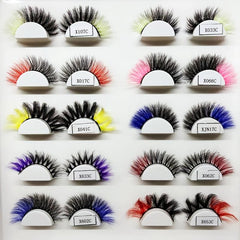 Colorful 15mm 2 Tone False Eyelashes Dramatic 3D Faux Mink Rainbow