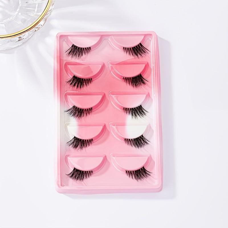 5 Pairs Winged End Eye Elongated Eyelashes Clear Band Half False Eyelashes 13mm