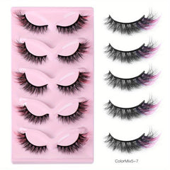 5 Pairs Red Purple Fluffy Wispy Colored Lashes 18MM 8D Faux Mink Eyelashes