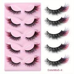 5 Pairs Red Purple Fluffy Wispy Colored Lashes 18MM 8D Faux Mink Eyelashes