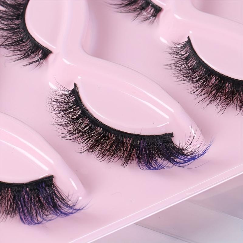 5 Pairs Red Purple Fluffy Wispy Colored Lashes 18MM 8D Faux Mink Eyelashes