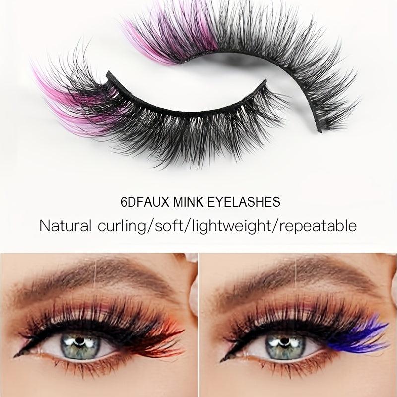 5 Pairs Red Purple Fluffy Wispy Colored Lashes 18MM 8D Faux Mink Eyelashes