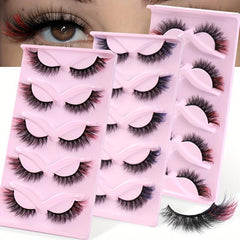 5 Pairs Red Purple Fluffy Wispy Colored Lashes 18MM 8D Faux Mink Eyelashes