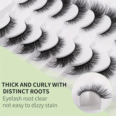 7 Pairs False Eyelashes Lengthening Natural Slender Cross Fluffy Reusable