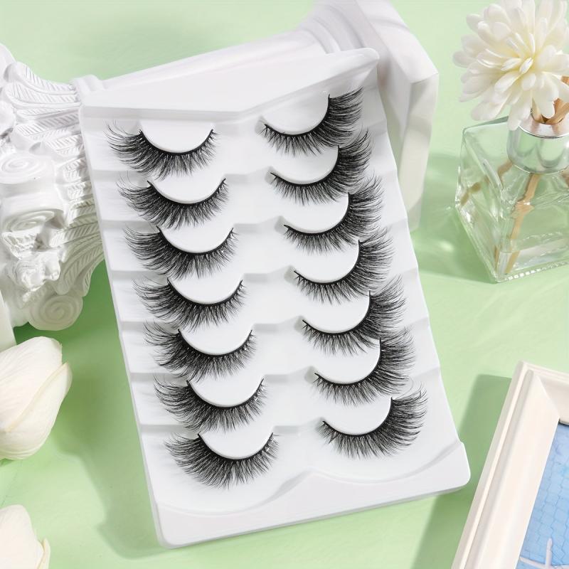 7 Pairs False Eyelashes Lengthening Natural Slender Cross Fluffy Reusable