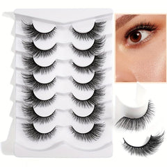 7 Pairs False Eyelashes Lengthening Natural Slender Cross Fluffy Reusable