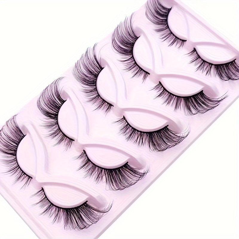 5 Pairs Fox Eye Lashes 24mm Wispy Faux Mink Cat Eye Lashes Extensions