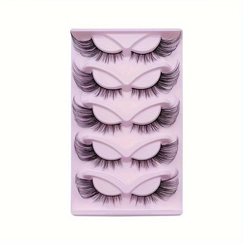 5 Pairs Fox Eye Lashes 24mm Wispy Faux Mink Cat Eye Lashes Extensions