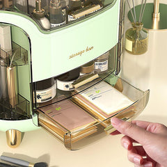 Large Dustproof Cosmetic Storage Box with Lid and Drawers Makeup Organizer