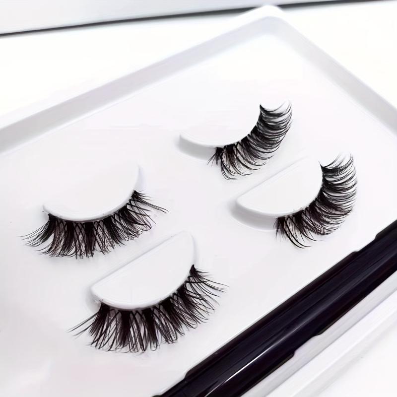 2 Pairs Clear Band Half Lashes & Eyeliner Set Fishtail Crisscross Style 4 14mm
