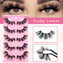 5 Pairs Cat Eye Lashes Curling Thick Fluffy Faux Mink False Eyelashes