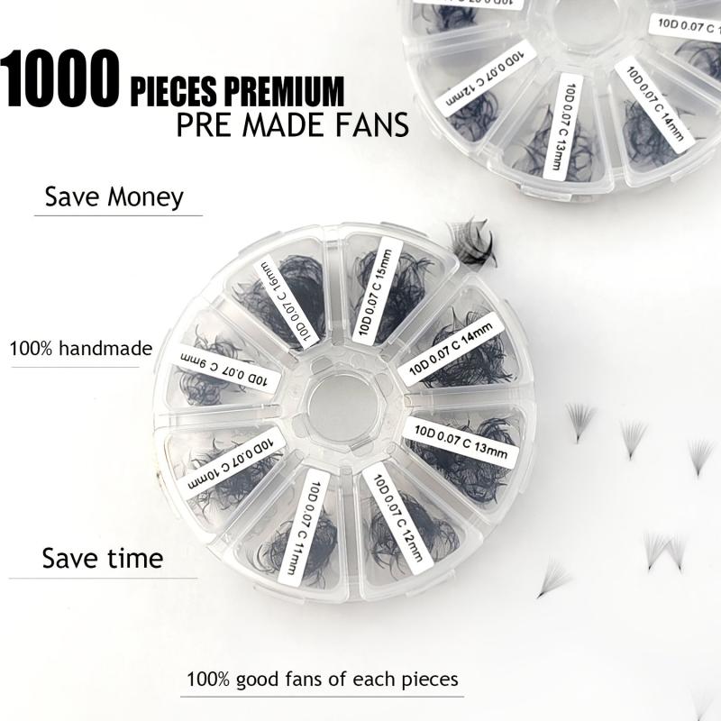 10D Premade Fans 0.07mm C Curl 9-16mm Lashes 500-1000 Pcs