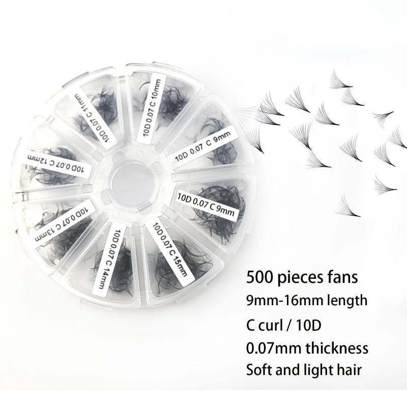 10D Premade Fans 0.07mm C Curl 9-16mm Lashes 500-1000 Pcs