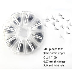 10D Premade Fans 0.07mm C Curl 9-16mm Lashes 500-1000 Pcs