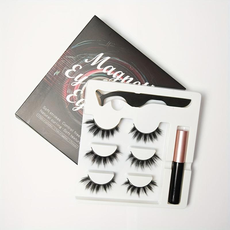 3 Pairs Magnetic False Eyelashes With Magnetic Liquid Eyeliner Set
