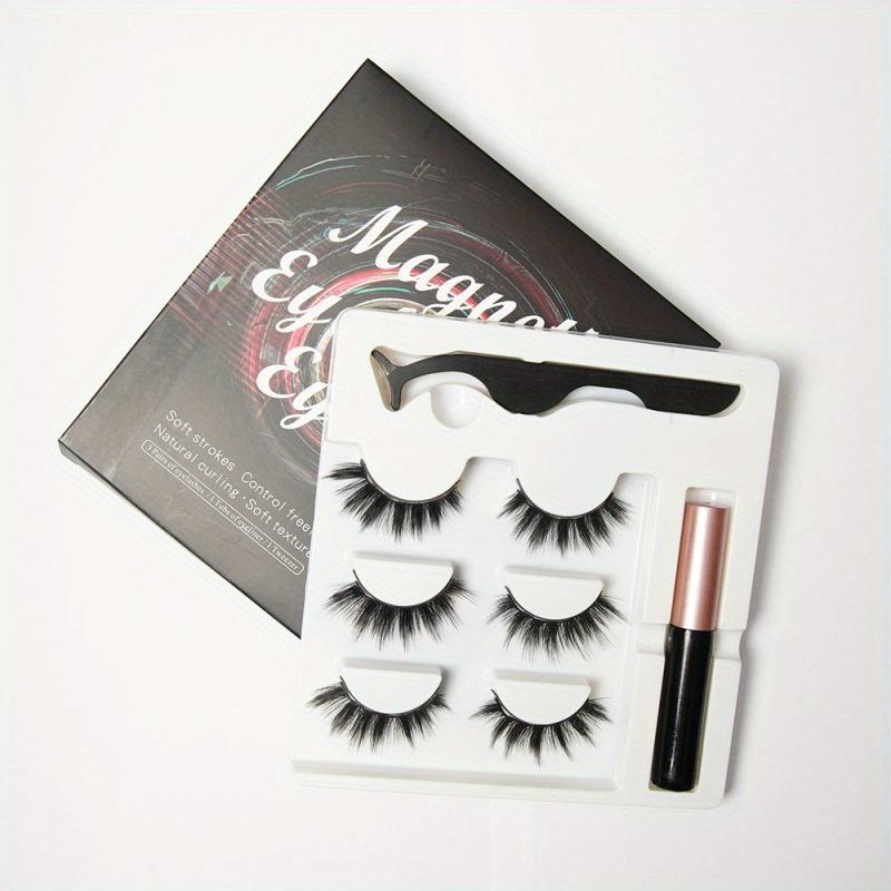 3 Pairs Magnetic False Eyelashes With Magnetic Liquid Eyeliner Set