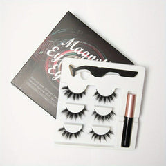 3 Pairs Magnetic False Eyelashes With Magnetic Liquid Eyeliner Set