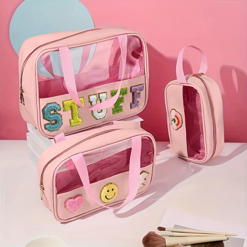 Waterproof Chenille Letter Patch Makeup Bag Stylish Cosmetic Bag for Women