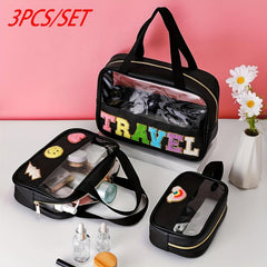 Waterproof Chenille Letter Patch Makeup Bag Stylish Cosmetic Bag for Women