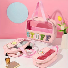 Waterproof Chenille Letter Patch Makeup Bag Stylish Cosmetic Bag for Women