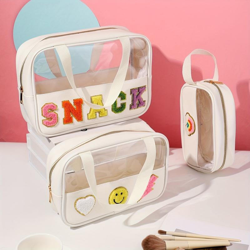 Waterproof Chenille Letter Patch Makeup Bag Stylish Cosmetic Bag for Women