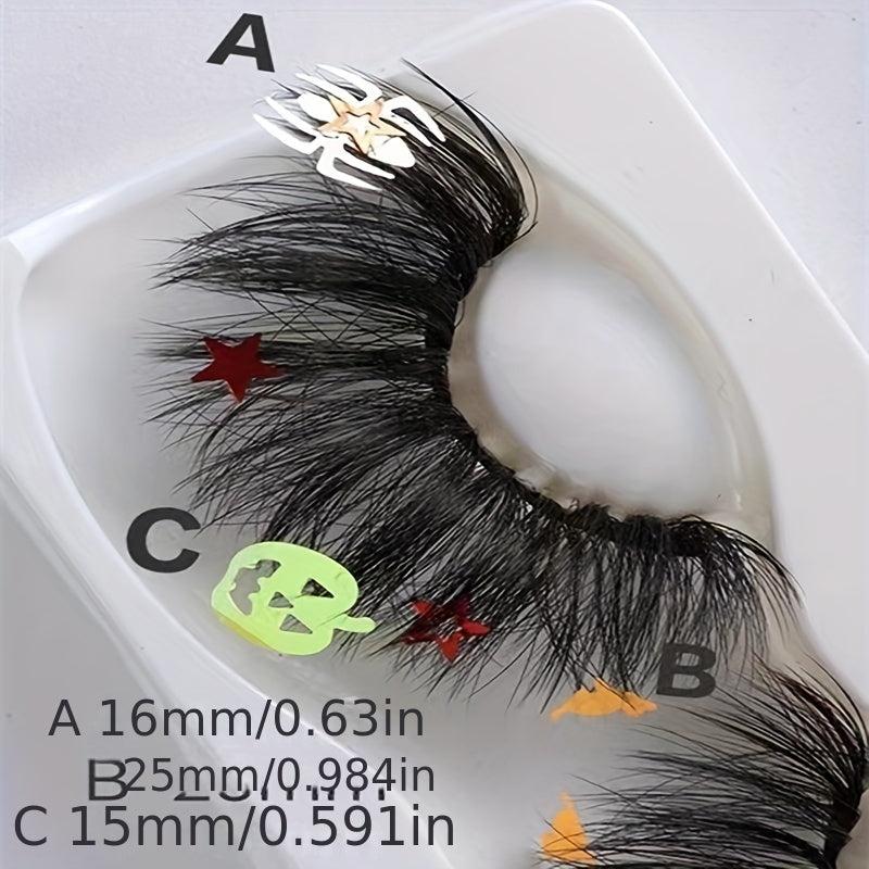 Spider Halloween False Eyelashes Star Pumpkin Sequins Thick Natural